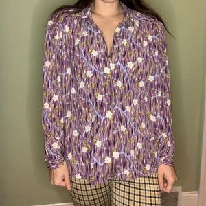 Vintage Purple 80s style floral button up